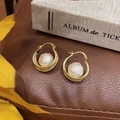Elegantes pendientes nido de pájaro bañados en oro 16k con perlas barrocas blancas - Dorado (Chapado en Oro Real)