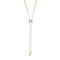 Elegant gold double-layer pearl necklace with a sparkling butterfly pendant and gold bead charms - Butterfly Bow Metal Ball Pearl Y-Shaped Style (4#)