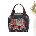 Ethnic navy handbag with red elephant pattern and floral details in canvas - Black Elephant
