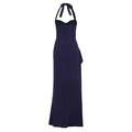 Elegant navy blue halter neck maxi dress with ruffled hem and back tie bow detail - XS / Sapphire Blue