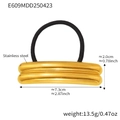 Detail view of gold stainless steel hair tie showing dimensions 2.0cm by 7.3cm - Double Layer Rippled Style (E609) / Gold