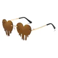 Y2K heart-shaped melting sunglasses with brown lenses and golden metal frame - Gold Tea