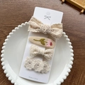 Set of 4 cream lace hair clips featuring floral embroidery and elegant bows - Knotted Bow Checkered Clip