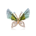 Elegant green transparent wing butterfly brooch in gold finish with crystal accents - Rhinestone KC0182 Green