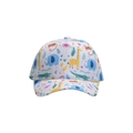 Kids baseball cap featuring colorful cartoon animal prints on white cotton fabric - White Base Giraffe
