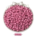 Pink acrylic cylinder beads for DIY jewelry making in a silver decorative bowl - Deep Pink