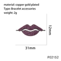 Detail view of lip pendant with dimensions 31mm x 12mm and rose red zircon inlay - P02152-Gold Lip-Rose Red Zircon