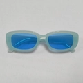 Retro rectangle sunglasses with light blue mint frame and dark blue tinted lenses - C24 Jelly Blue