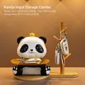 Panda figurine with gold tray and wooden key rack for home entry storage and decor - Panda Yuanbao Storage Combo Desktop Ornament