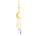 Golden moon and star suncatcher with transparent faceted crystal beads on white backdrop - Style 3