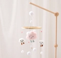 Baby mobile with pink plush cloud, wooden frame and hanging stars for crib nursery - Mini Pink Cloud Mobile