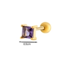 Détail d'un clou d'oreille en acier inoxydable doré avec pierre précieuse carrée violette de 0,5 cm - 2# Or Pierre Violette (HSPJ058) / 0.5cm