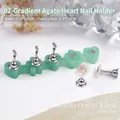 Green heart agate pattern nail stand with five magnetic silver metal practice holders - Green Faux Agate