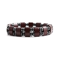 Bracciale magnetico a doppia fila con perle cilindriche rosso scuro e pietre grigie - Stile Perla Cilindrica Rosso Scuro (1)