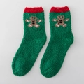 Forest green coral fleece Christmas socks with gingerbread man embroidery - Green Gingerbread Man