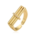 Three-layer 18K gold plated open ring with geometric clear zircon inlay on white background - Adjustable Open / Gold