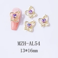 Details eines goldenen Planeten-Nagelcharms mit lila Herz-Strass, Größe 13x16mm für Nailart - Goldherz Lila Strass (AL54)