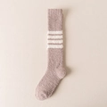 Pink coral fleece stripe socks with soft texture and white bands for winter warmth - One Size / Brown