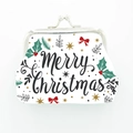 Mini Christmas coin purse featuring festive holly print and silver metal clasp closure - Merry Christmas Print / White