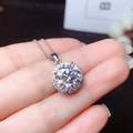 Classic silver halo pendant necklace featuring a brilliant round-cut central gemstone - 3-carat Round Bag Necklace Xl-10