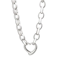 Polished silver stainless steel necklace with open heart pendant and thick oval chain link - Silver Necklace