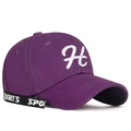 Dark purple baseball cap with white 3D embroidered H and decorative sports strap - Purple
