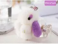 Plush mink fur bunny keychain in white and purple color for handbag decoration - 8cm / White and Purple