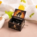 Hand-cranked wooden Halloween music box featuring black cat and moon graphics - Halloween M