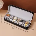 Black leather 6-slot watch storage box with contrast white stitching and grey velvet pillows - 6 Slots / Black