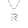 Elegante collana in acciaio inossidabile con intarsio di perle, lettera R, argento - R-Argento