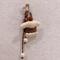 Plaid fabric animal doll keychain with brown check pattern, pearls and heart clip - Pearl Cake