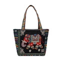 Ethnic canvas tote bag with colorful elephant embroidery and geometric woven straps - Black Elephant Double Sided