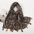 Brown and black abstract print scarf with vibrant orange and black tassels - 180*90CM / Brown Black White Abstract Leopard (XB920)