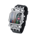 Binary LED watch with silver metal case and black silicone strap in cyberpunk style - Silver Case Black Strap