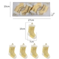 Set of 4 gold and white checkered Christmas stockings with metallic finish and plush cuff - Box of 4 / Gold