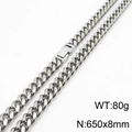Collier chaîne gourmette en acier inoxydable 8mm poli 650mm avec fermoir solide - 8mm x 650mm(KN232867-ZZ)