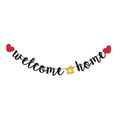 Black glittery welcome home banner with red hearts and golden house decor for party - Black With 2 Red Hearts