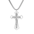 Silver stainless steel cross pendant with white crystals on a box chain for men - Box Chain - Silver Lace Cross
