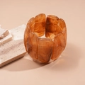 Close-up of amber marble acrylic rectangular linked bracelet with elastic stretch - Light Coffee
