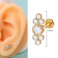 Golden 316L stainless steel cluster piercing earring with cz stones and 11mm length - Long Zircon Cluster Style (15)