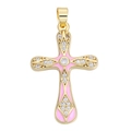 Detailansicht eines Goldkreuz-Anhängers mit rosa Emaille und Zirkon-Steinchen - Rosa Emaille Zirkonia Kreuz (Stil 51)