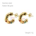 Boucles d'oreilles en C en acier inoxydable plaqué or 18k avec zircons colorés - Acier Inoxydable Plaqué Or 18K / Or avec Zircone Arc-en-ciel