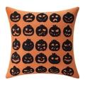 Orange velvet Halloween pillow cover with black embroidered pumpkin jack-o-lantern patterns - Square (Cover Only) / Multiple Faces