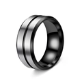 Modern men's titanium steel ring with silver brushed surface and black polished edges - Black + Silver