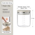 Voorraadpot 500ml van borosilicaatglas met grijze drukknopdeksel en maatverdeling op glas - Koel Rookgrijs 500ML