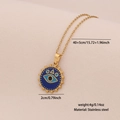 Collier en acier inoxydable doré avec pendentif œil bleu sur tissu beige - 5# Rond Bleu Royal