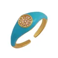 Sky blue enamel copper open ring with micro-pave white zircon crystals in gold plating - Sky Blue - Cluster Set