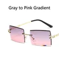 Frameless rectangle sunglasses with grey and pink gradient lenses and gold metal temples - Grey Pink