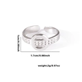 Detailed size specifications for the silver adjustable ring with a circular textured pattern - Adjustable Open / Silver-Round Polka Dot (TYR0569)