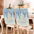 Housses de chaise de Noël bleues avec texte Merry Christmas et motif de sapin pour salle à manger - YT03-3 (Sapin de Noël Bleu Merry Christmas)